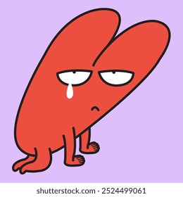 Sad Heart Sitting On Knees Concept Card Character illustration