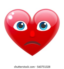 Sad Heart Smile Emoticon. Unhappy Heart Emoji. For 14th of February. For Saint Valentine's Day. Isolated Vector Illustration on White Background