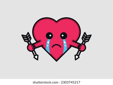 sad heart with tears cartoon logo abstract monogram vector template