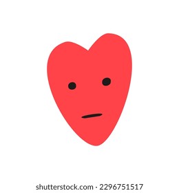 Sad heart vector illustration. Sad heart face character emoji flat icon. Doodle