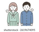 Sad High School Girl and Boy with Depressed Expression White Background