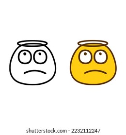 Sad holy emoticon in doodle style isolated on white background