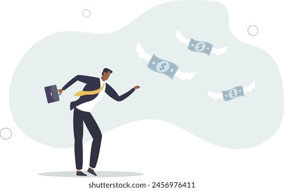 triste hombre de negocios desesperado viendo su dinero volando lejos. Ilustración vectorial plana.