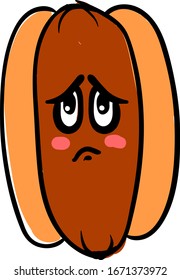 Sad hot dog, illustration, vector on white background.