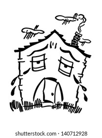 Sad House - Retro Clip Art Illustration