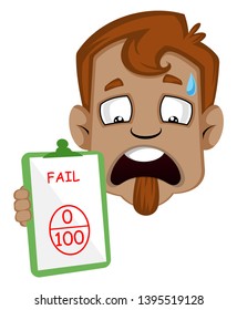 Sad human emoji with a fail score, illustration, vector on white background.