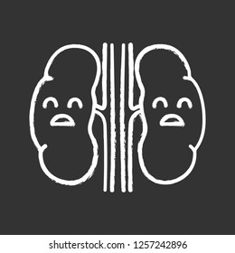Sad human kidneys chalk icon. Unhealthy urinary tract. Urinary system disease. Isolated vector chalkboard illustration