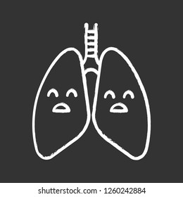 Sad human lungs chalk icon. Respiratory diseases, problems. Unhealthy pulmonary system. Isolated vector chalkboard illustration