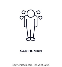 sad human outline icon. Linear vector from feelings concept. Thin line sad human icon isolated on white background
