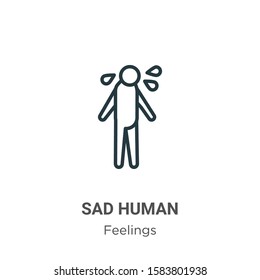Sad human outline vector icon. Thin line black sad human icon, flat vector simple element illustration from editable feelings concept isolated on white background