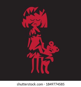 sad hurt child with teddy bear illustration 