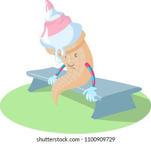 Sad ice cream on a bench