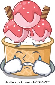 Sad of ice cream sundae cartoon mascot style