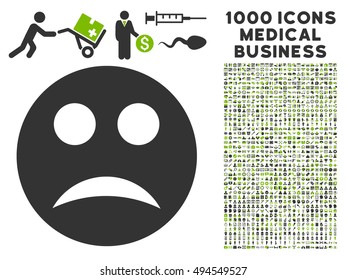 Sad icon with 1000 medical commerce eco green and gray vector pictograms. Set style is flat bicolor symbols, white background.