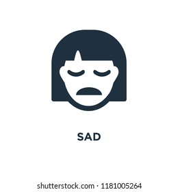 Sad icon. Black filled vector illustration. Sad symbol on white background. Can be used in web and mobile.