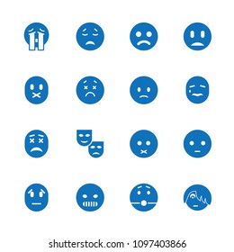 Sad icon. collection of 16 sad filled icons such as crying emot, crying emoji. editable sad icons for web and mobile.