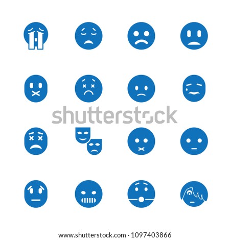 Sad icon. collection of 16 sad filled icons such as crying emot, crying emoji. editable sad icons for web and mobile.