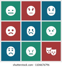 Sad icon. collection of 9 sad filled icons such as angry emot. editable sad icons for web and mobile.