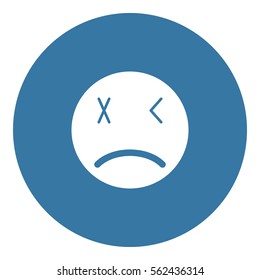 Sad icon - Flat design, glyph style icon - White enclosed in a blue circle