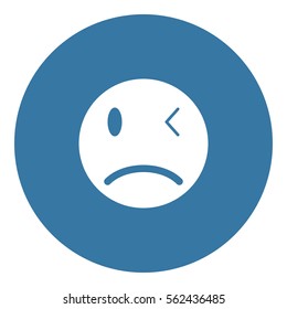 Sad icon - Flat design, glyph style icon - White enclosed in a blue circle
