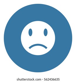 Sad icon - Flat design, glyph style icon - White enclosed in a blue circle