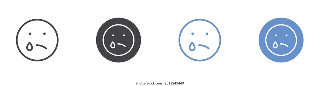 Sad icon Flat set in black and white color