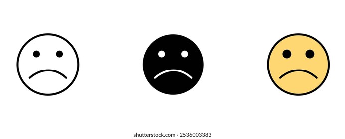 Sad icon in outline, silhouette and editable colors in unexpandable vector form