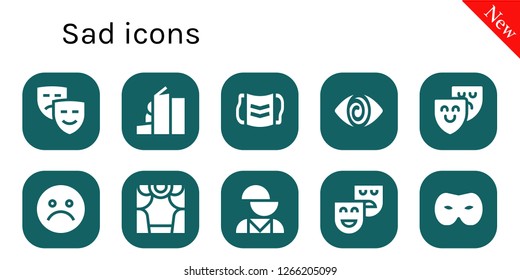  sad icon set. 10 filled sad icons. Simple modern icons about  - Masks, Homeless, Mask, Fatigue, Theater, Unhappy, Mental disorder, Theatre