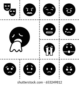 Sad icon. set of 13 filled sadicons such as sad emot, crying emot, crying emoji