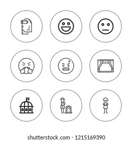 Sad icon set. collection of 9 outline sad icons with angry, exhausted, emot, grief, neutral, pessimistic icons. editable icons.