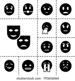 Sad icons. set of 13 editable filled sad icons such as angry emot, crying emoji