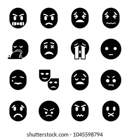 Sad icons. set of 16 editable filled sad icons such as sad emot, angry emot, crying emoji