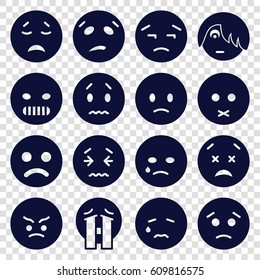 Sad icons set. set of 16 sad filled icons such as crying emot