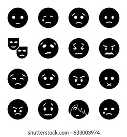 Sad icons set. set of 16 sad filled icons such as sad emot, crying emot