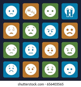 Sad icons set. set of 16 sad filled icons such as crying emot