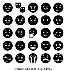 sad icons set. Set of 25 sad filled icons such as crying emot, crying emoji