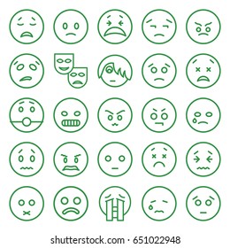 Sad icons set. set of 25 sad outline icons such as crying emot, crying emoji
