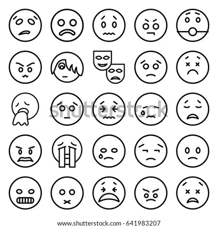 Sad icons set. set of 25 sad outline icons such as crying emot, crying emoji