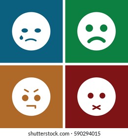 sad icons set. Set of 4 sad filled icons such as crying emot