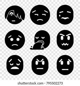 Sad icons. set of 9 editable filled sad icons such as sad emot