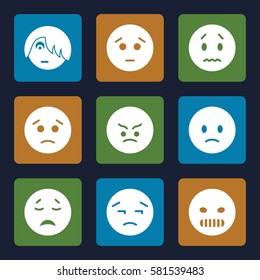 sad icons set. Set of 9 sad filled icons such as sad emot