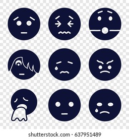 Sad icons set. set of 9 sad filled icons such as sad emot