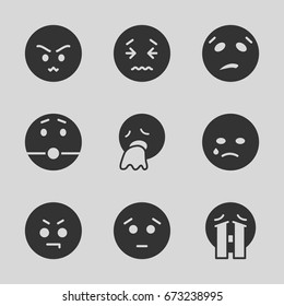Sad icons set. set of 9 sad filled icons such as sad emot, crying emot