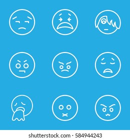 sad icons set. Set of 9 sad outline icons such as sad emot