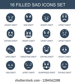 sad icons. Trendy 16 sad icons. Contain icons such as angry emotion, sad emotion, upset emotion, crying, emo sweating surprised emotion. sad icon for web and mobile.
