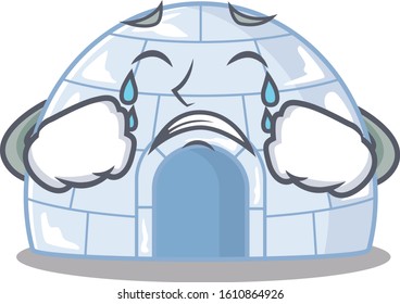 Sad of igloo cartoon mascot in style
