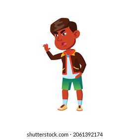 Sad Indian Boy Kid Refusing Offer Cartoon Vector. Sad Indian Boy Kid Refusing Offer Character. Isolated Flat Cartoon Illustration