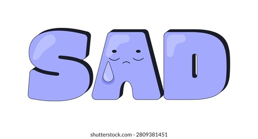 Sad internet reaction illustration. Disappointing loss. Heartbreaking moment. Depressed vibe. Crying letter with tear. Feeling of deep empathy. Gen z word overlay. Cartoon 2D vector graphic isolated