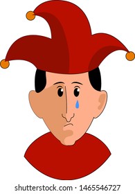 Triste bufón, ilustración, vector sobre fondo blanco.