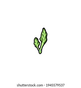 Sad Kale Cartoon Character Vector Illustration Design. Outline, Cute, Funny Style. Recomended For Children Book, Cover Book, And Other.